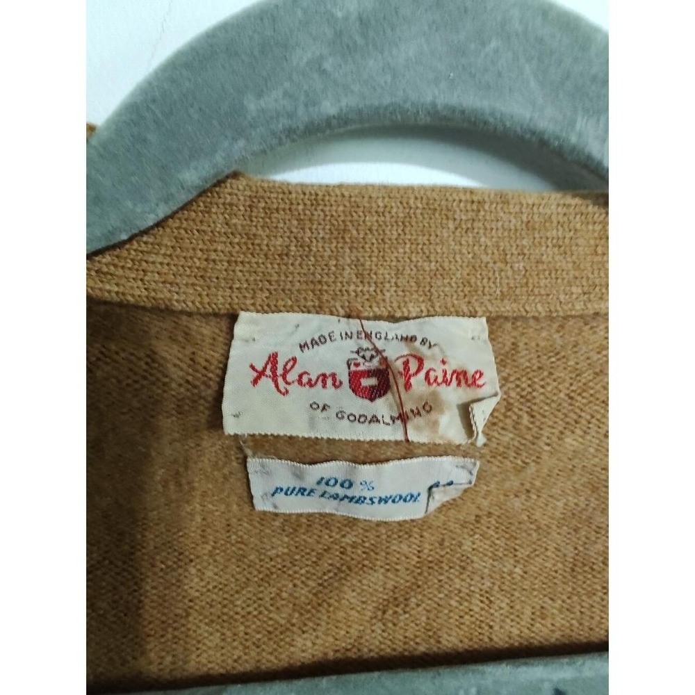 Vintage 60s Alan Paine 100% Lambswool Cardigan Mustard Yellow Sz 44 Kurt Cobain - Picture 5 of 8